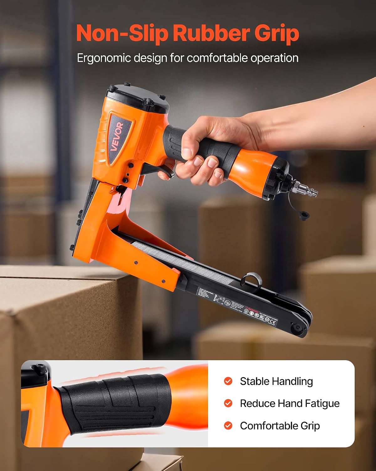 VEVOR Pneumatic Carton Closing Stapler, 13 Gauge Pneumatic Cardboard Staple Gun for 1-3/8 inch Crown 5/8' & 3/4' Length, Depth-Adjustable 70-120 PSI Air Staple Gun for Boxes Carton Closing, Packaging