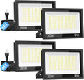 ISUERFY 4Pack 200W LED Flood Light Outdoor with Plug, 24000Lm Super Brighter Security Light, IP66 Waterproof LED Worklight, 5000K Daylight White Exterior Floodlight for Yard Garden Garage Stadium