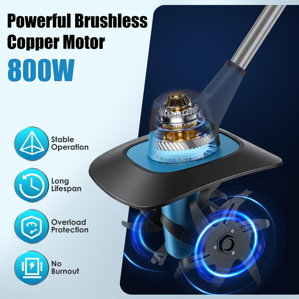 800W 21V Cordless Tiller Cultivator 3.0Ah Battery Powered Electric Garden Tiller Portable Rotary Tiller with 8.66' Width 6.69' Depth Manganese Steel Tines for Soil Cultivation Weeding Gardening