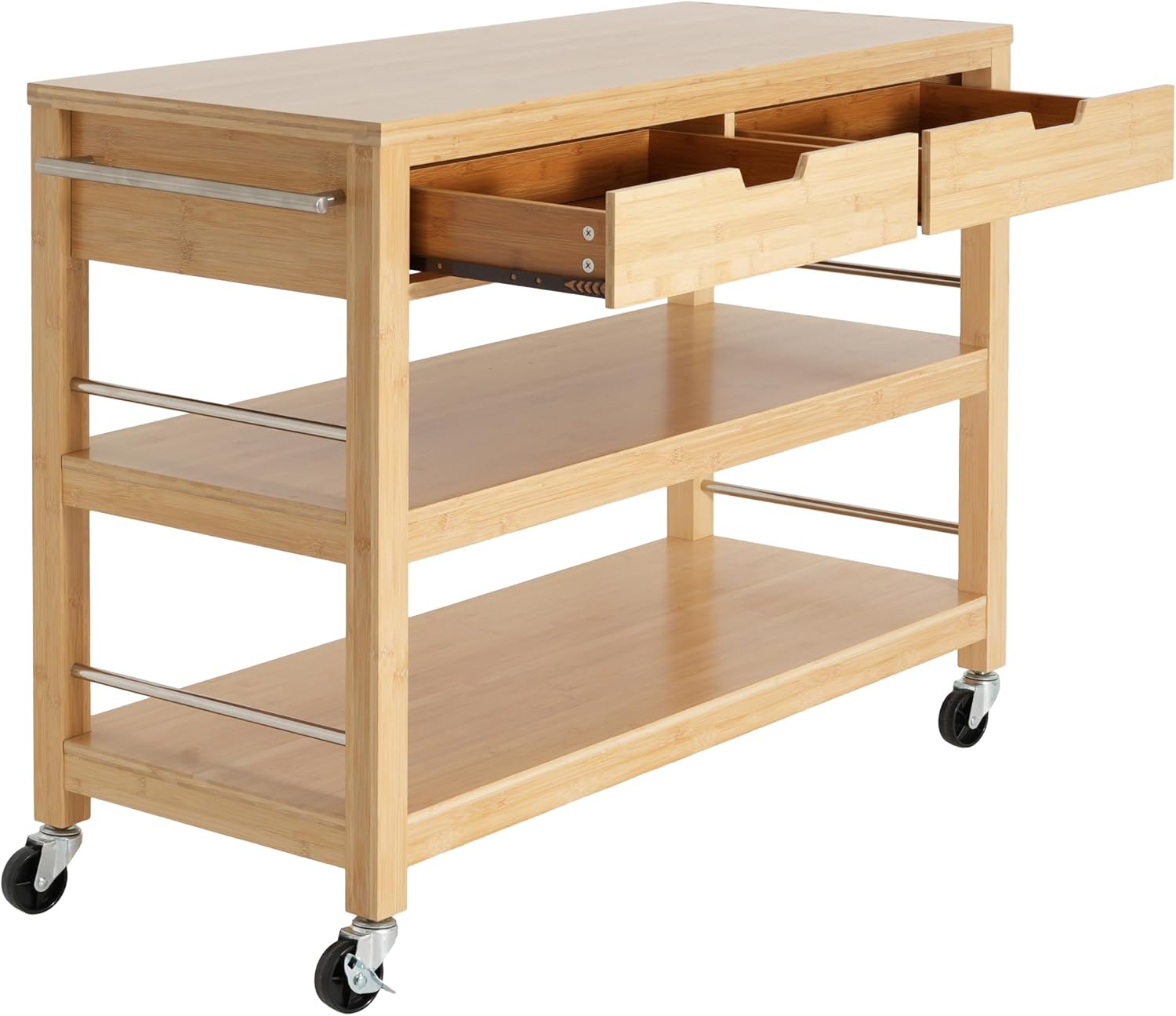 Christopher Knight Home Metis Bamboo Rolling Bar Cart with Storage, Kitchen Island on Wheels with Drawers, Mobile Kitchen Cart Storage Cabinet, Rolling Serving Cart, Shelf Rack Organizer, Natural