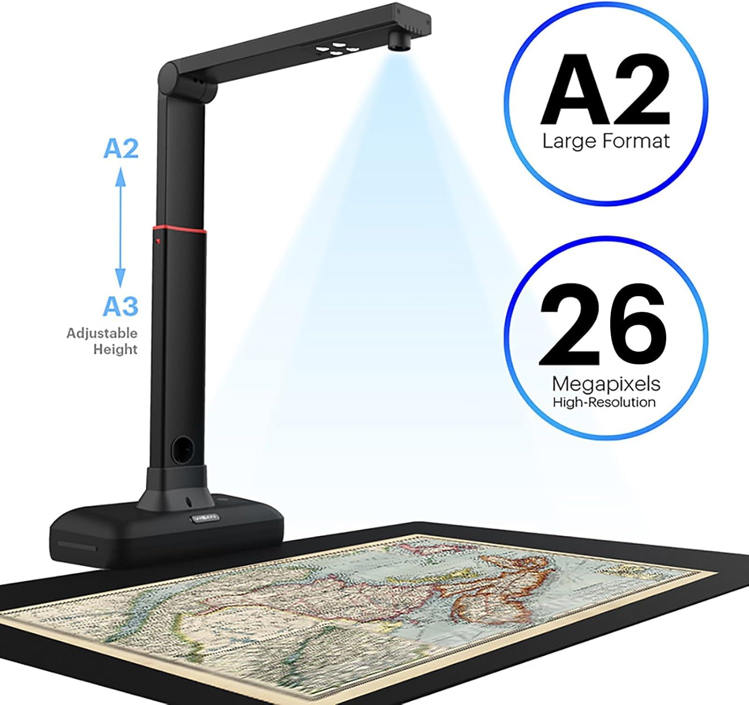 VIISAN Large Format Book & Document Scanner, Capture Size A2/A3, 26MP USB Document Camera with Auto-Flatten, Fingerprint Removal Technologies, Multi-Language OCR, Compatible with Windows & macOS