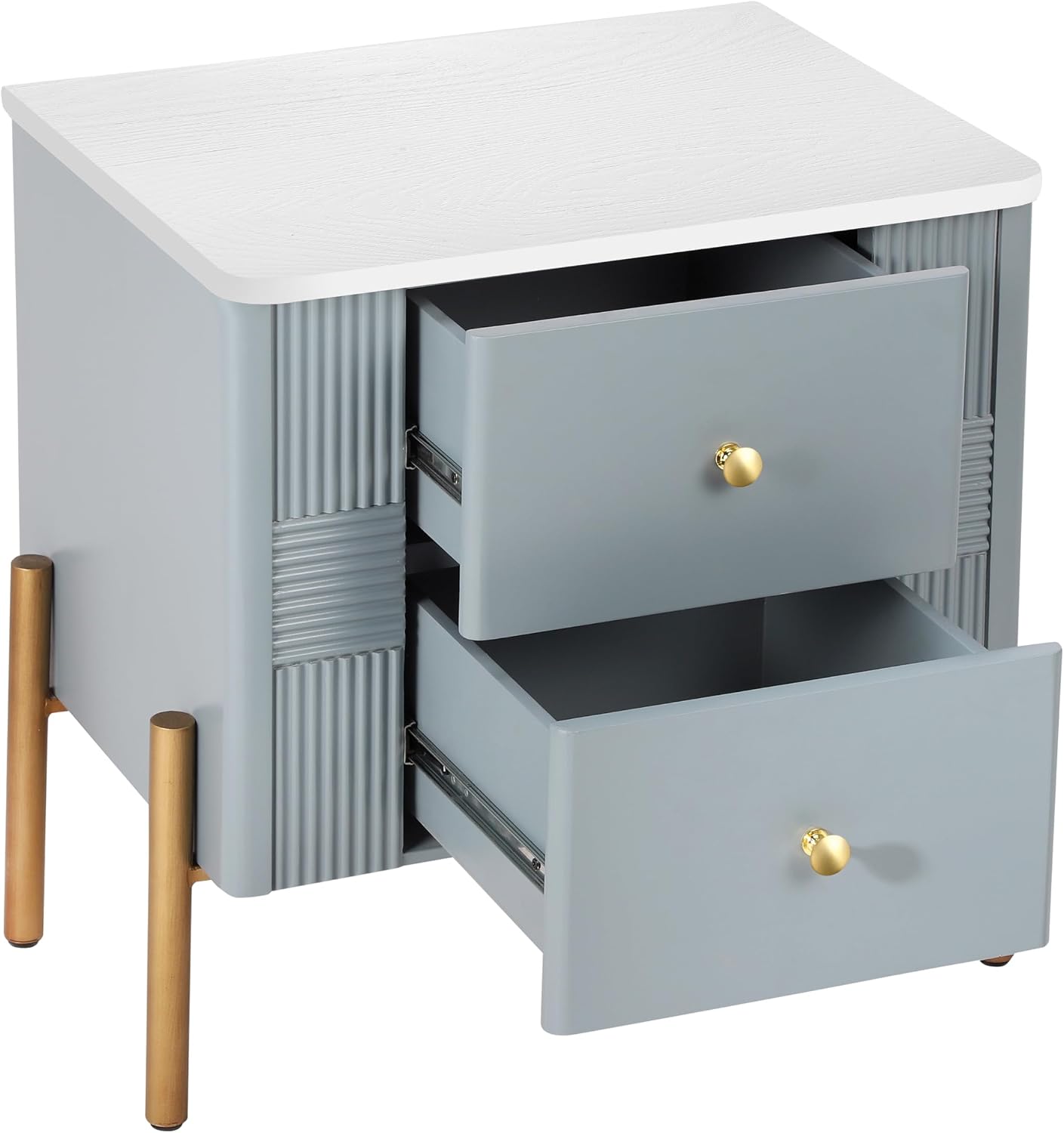 Christopher Knight Home Canyon Modern Nightstand with Golden Metal Handles and Legs, Bedside Table/End Table for Bedroom/Living Room, Multipurpose Storage Cabinet with 2 Drawers, Blue