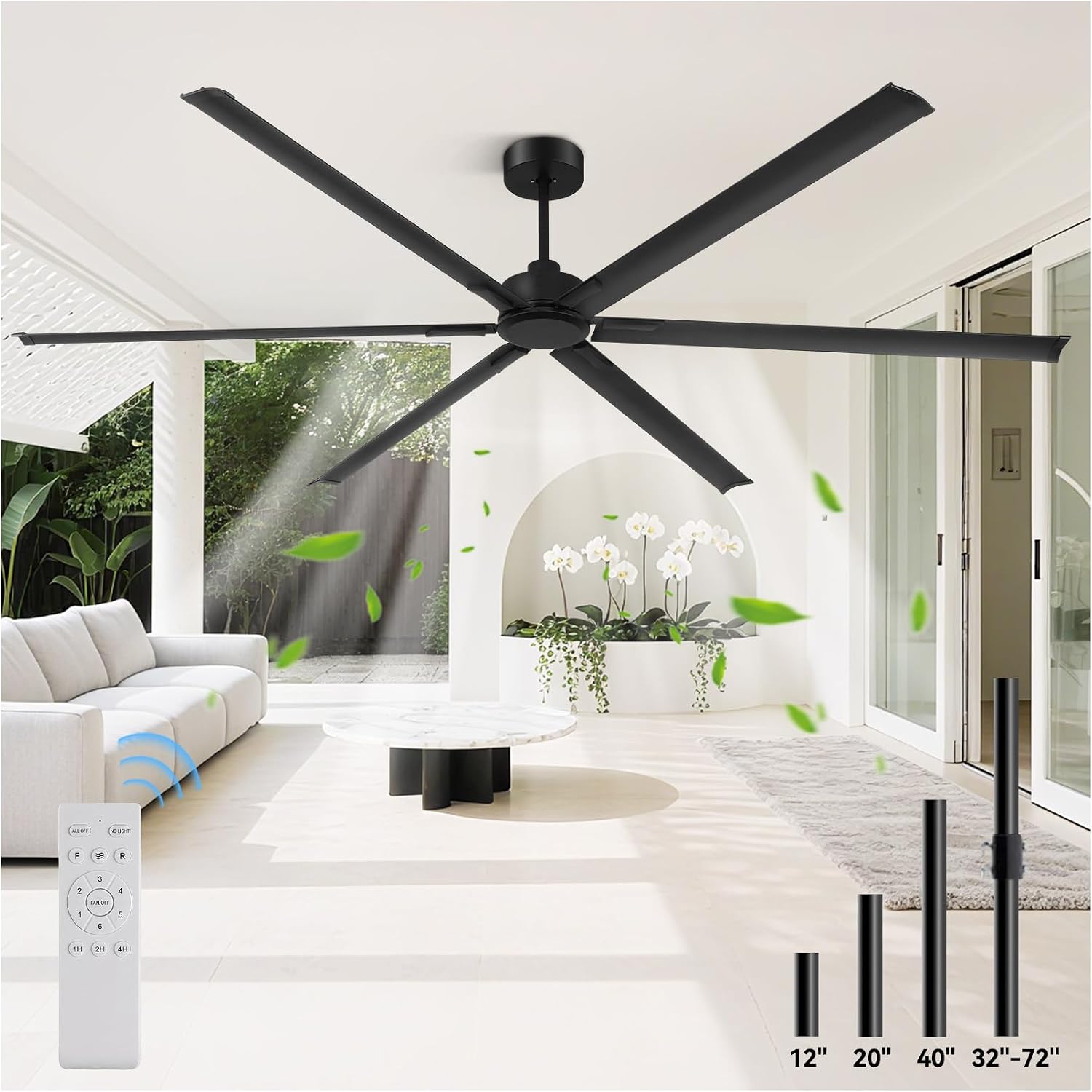 [Heavy Duty] 120 Inch Industrial Ceiling Fan, Big Assed Fan, HVLS Extra Large Commercial Ceiling Fan with Aluminum Blades, Remote Control, Powerful Reversible DC Motor for Warehouse, Shop, Garage