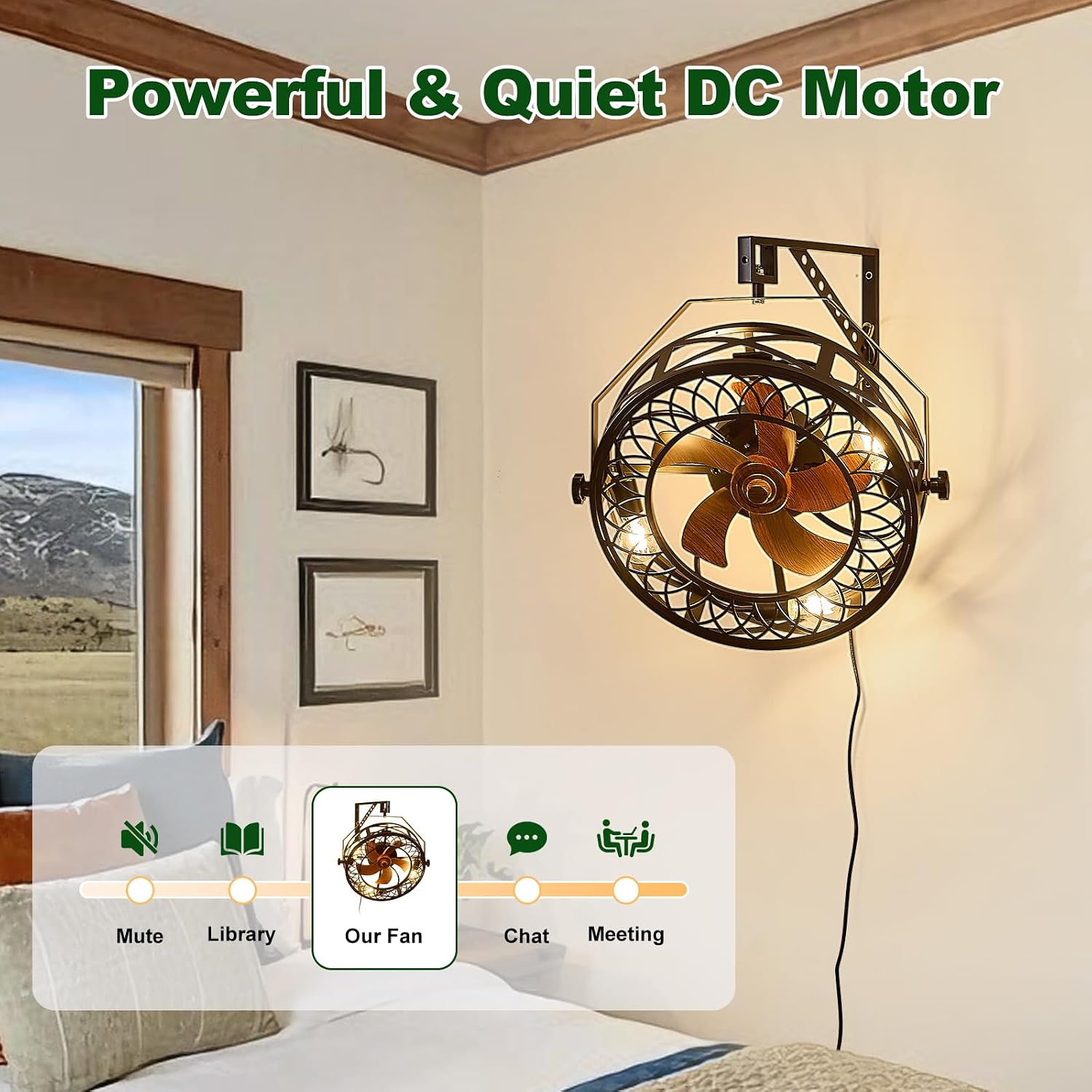 20' Wall Mount Fan with Lights, Wall Mounted Fan with Remote, 360° Adjustable Tilt Plug In Wall Fan, Indoor Industrial Fan Wall Mount for Garage, Bedroom, Workshop, Warehouse