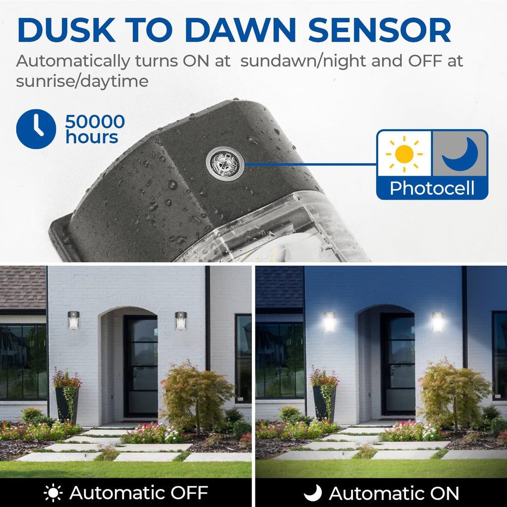 CINOTON 26W LED Wall Pack Light with Dusk to Dawn Sensor and 52' Smart Ceiling Fanwith Light and Remote, Alexa/Google/App Control, 6 Speeds & 2 Fan Modes, Reversible DC Motor