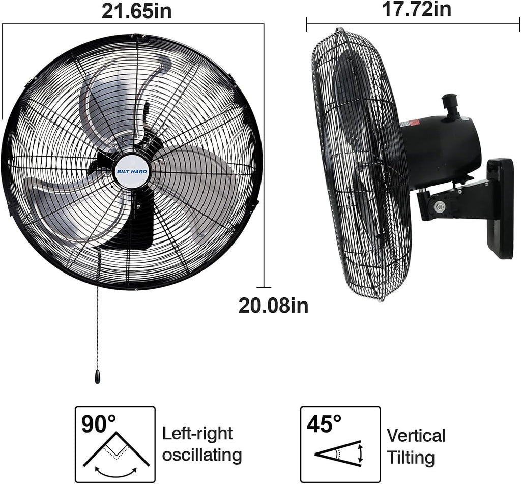 BILT HARD 20 in. Wall Mounted Outdoor Fan with 4750 CFM, 3-Speed Heavy Duty Industrial Outdoor Weatherproof Fan for Commercial, Garage, Patio and Gazebo