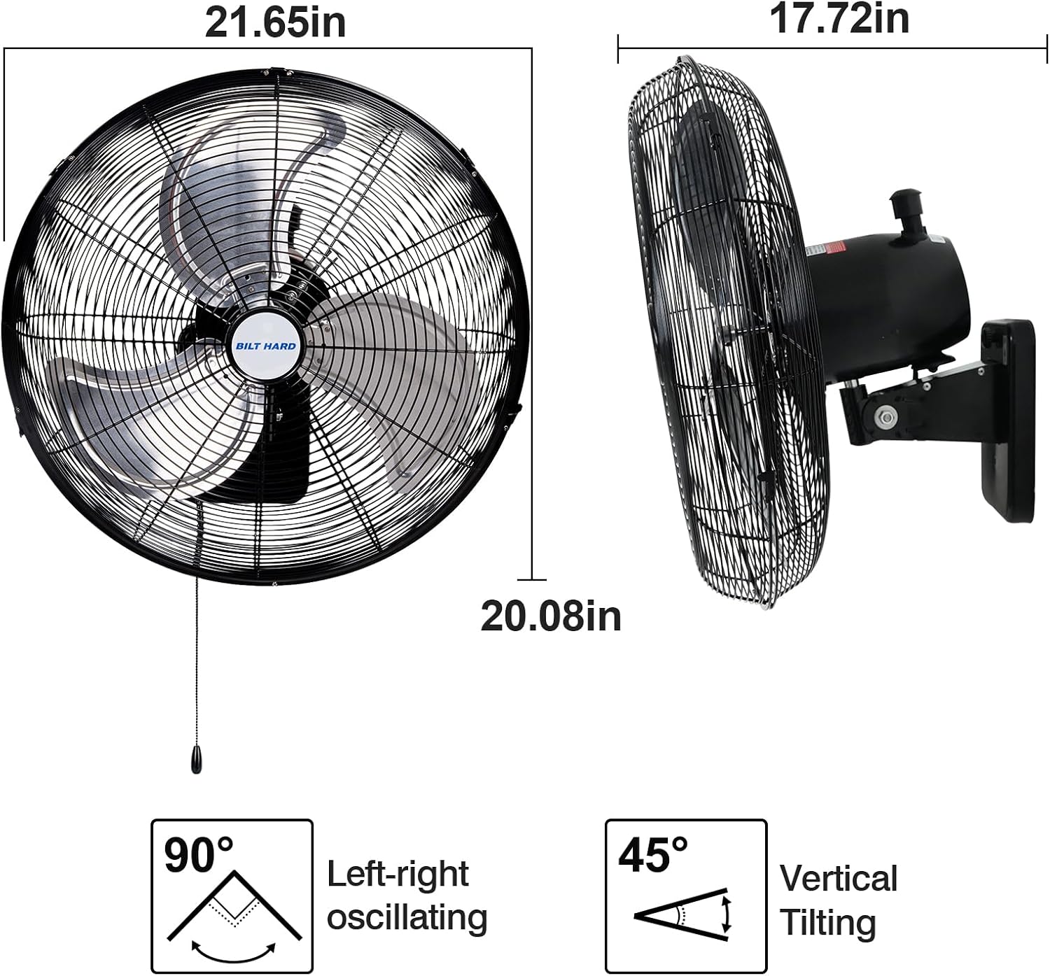 BILT HARD 20 in. Wall Mounted Outdoor Fan with 4750 CFM, 3-Speed Heavy Duty Industrial Outdoor Weatherproof Fan for Commercial, Garage, Patio and Gazebo