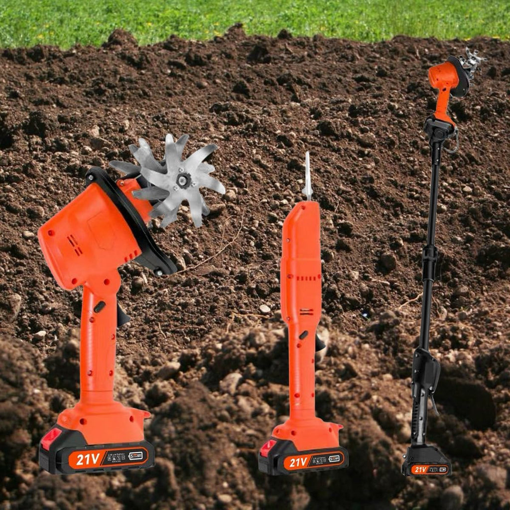 21V Cordless Electric Garden Tiller,Electric Mini Digging Hoe,Lightweight Cultivator with Manganese Steel Blades,Dual Safety Switch,for Weeding(Electric Hoe)