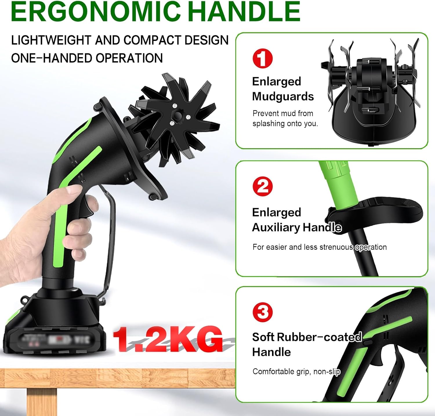 24V Cordless Tiller Cultivator, 235 RPM Electric Garden Tiller, Handheld & Extended Rod Dual Modes, with 2 * 1.5Ah Batteries & Charger, 10cm Tilling Width & Depth Tiller for Lawn Garden