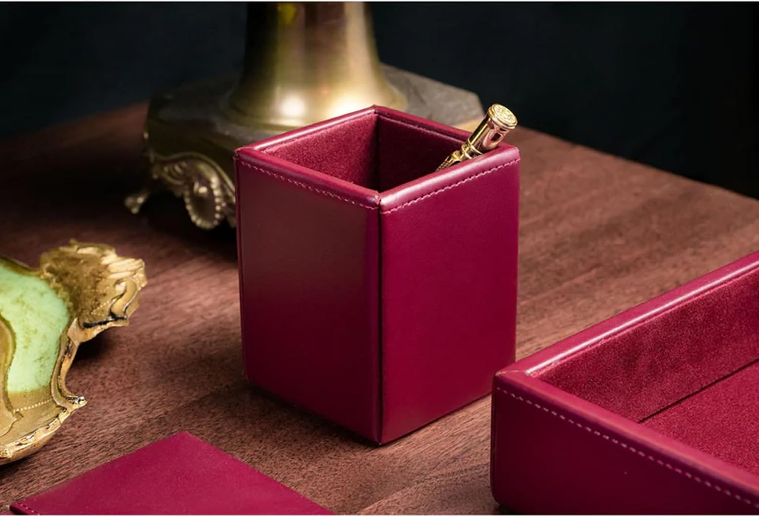 DACASSO Bonded Leather Desk Set - Luxury Leather Desk Pad & Desk Organization Essentials (Burgundy, 3 Piece)
