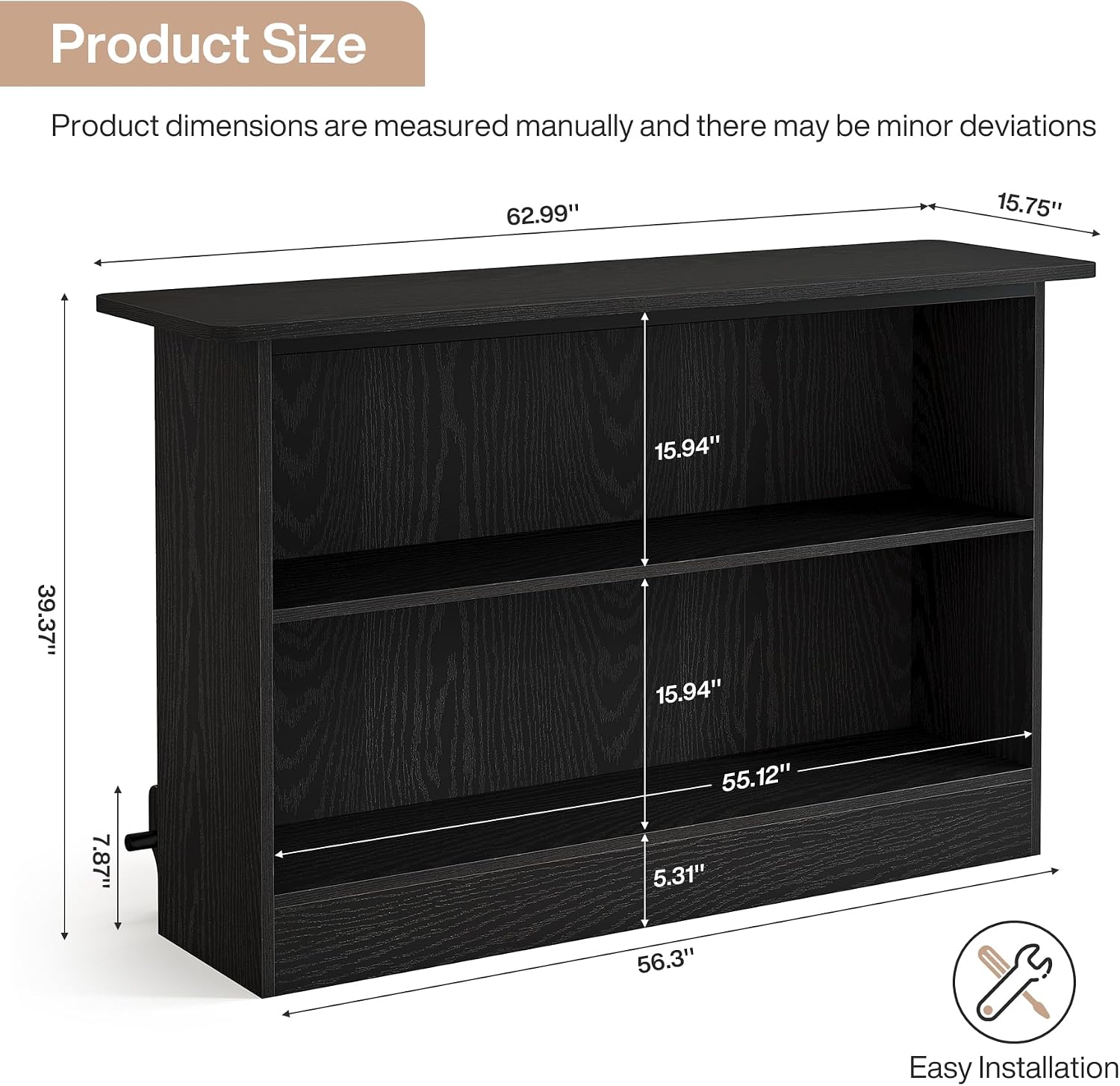 Tribesigns 63-Inch Bar Table, 2-Tier Bar Cabinet Height Pub Table with Footrest, Modern Coffee Cabinet for Home Kitchen, Large Home Unit Liquor Furniture, Bistro, Dining Room, Living Room (1, Black)