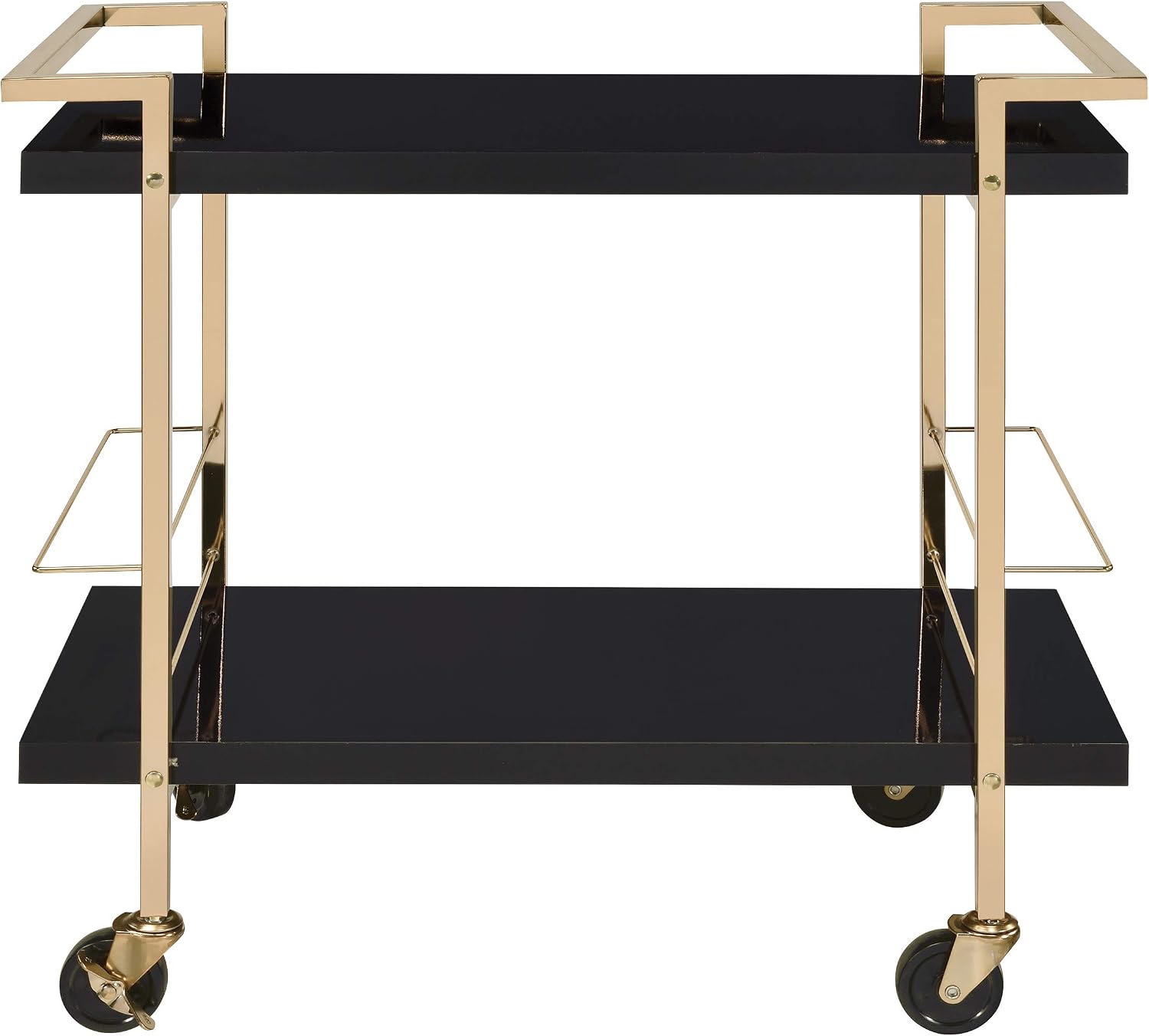 OSP Home Furnishings Alios Modern Serving Cart, Black Gloss Finish and Gold Frame
