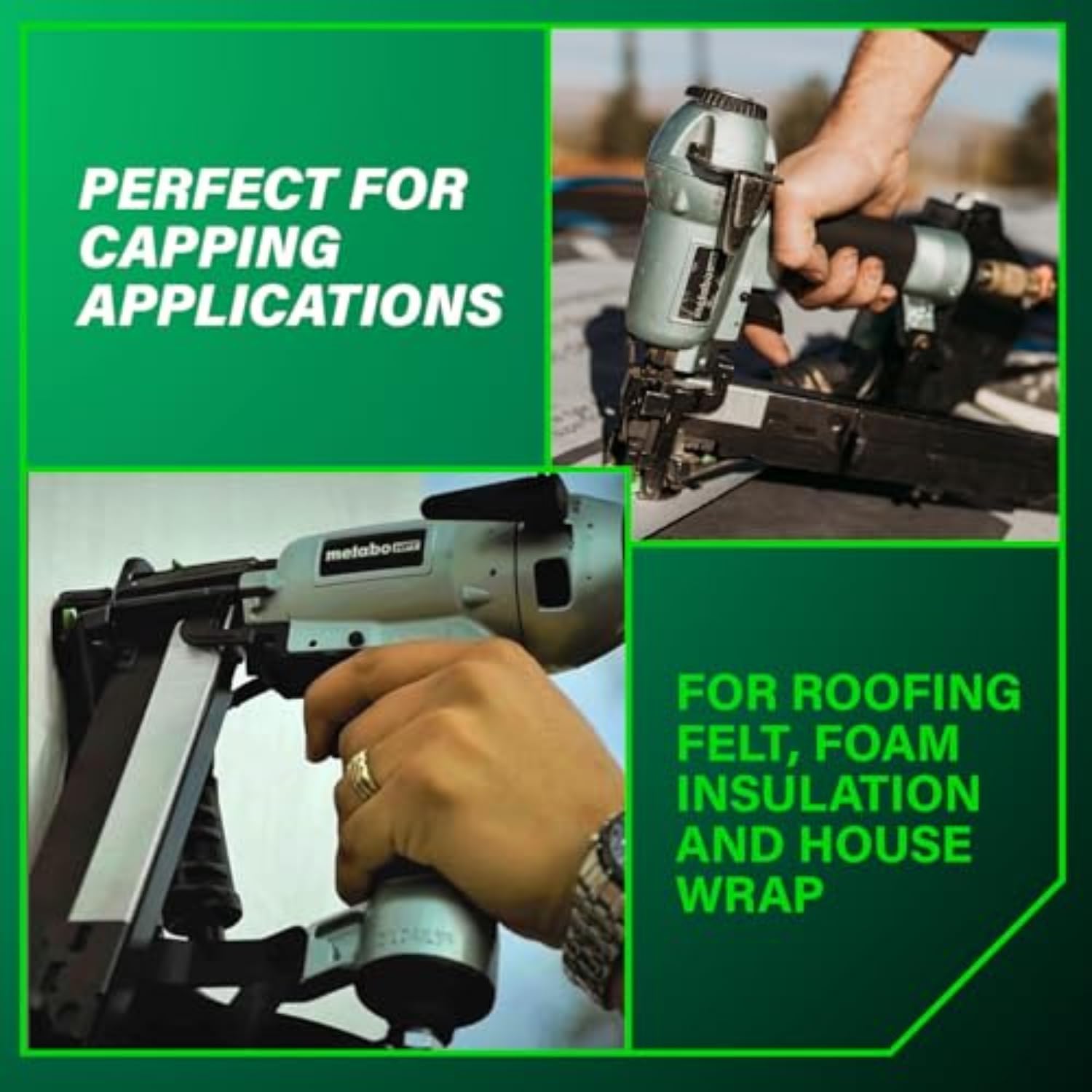 Metabo HPT Cap Stapler, Pro-Preferred Pneumatic Power Nailers, Crown Stapler for Roofing Felt, Foam Insulation & House Wrap, 18 Gauge, Up to 200 7/16' Crown Staples, Length 7/8' to 1-1/2', N3808AP