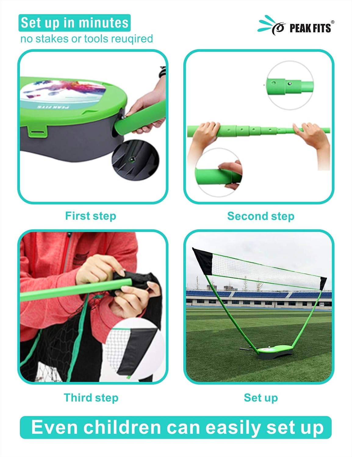 Portable Badminton Net Set,Folding Volleyball Badminton Net,4 Professional Graphite Badminton Racket,8 Racket Grip Tape,4 Shuttlecocks,Family Game,Backyard Sports