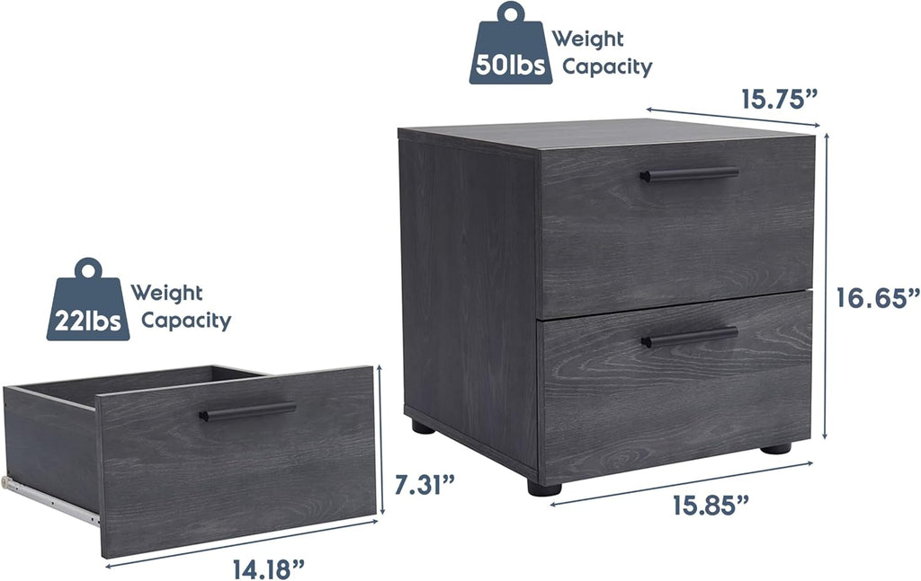 Nestl Night Stand, 2-Drawer Bedside Table for Bedroom Storage, Bedroom Essentials, Wooden Nightstand, Living Room Side Table, Wood End Table, Bedroom Furniture - 2 Piece, Black