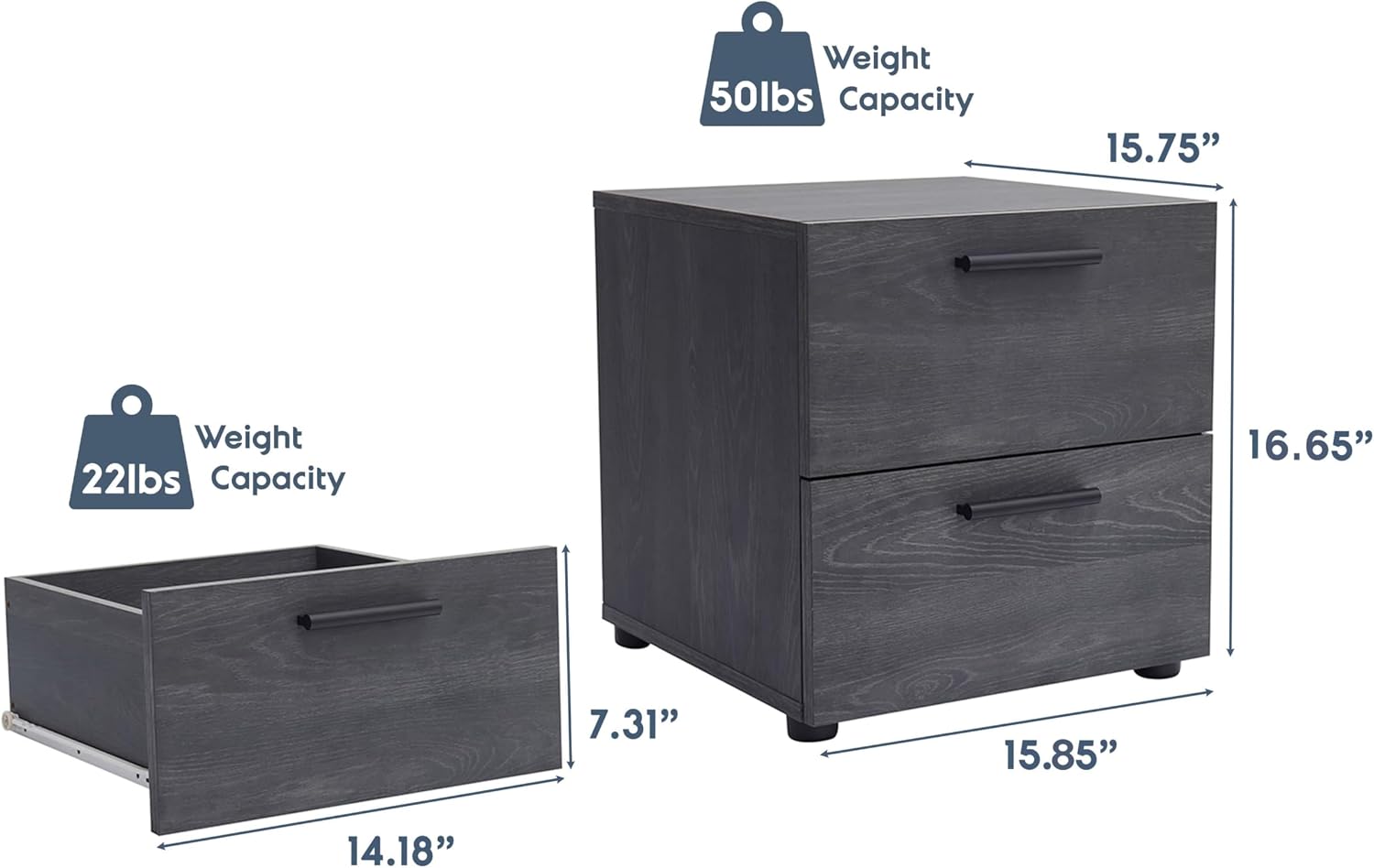 Nestl Night Stand, 2-Drawer Bedside Table for Bedroom Storage, Bedroom Essentials, Wooden Nightstand, Living Room Side Table, Wood End Table, Bedroom Furniture - 2 Piece, Black