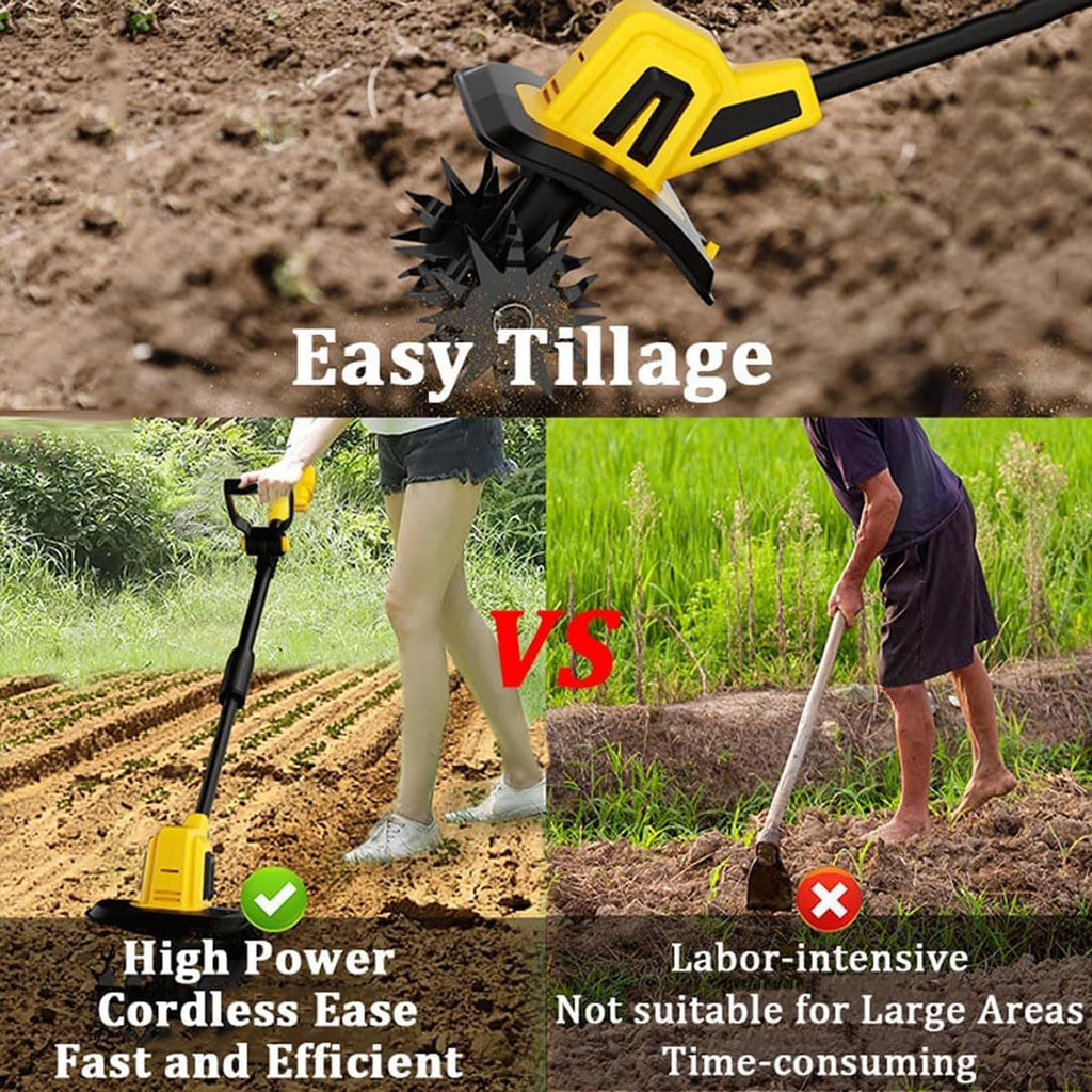 Cordless Tiller Cultivator, 270Rpm Electric Garden Tiller with 4 Steel Blades, 25Cm Cultivating Width, 22Cm Tilling Depth, 4000Mah Battery, for Lawn Gardening