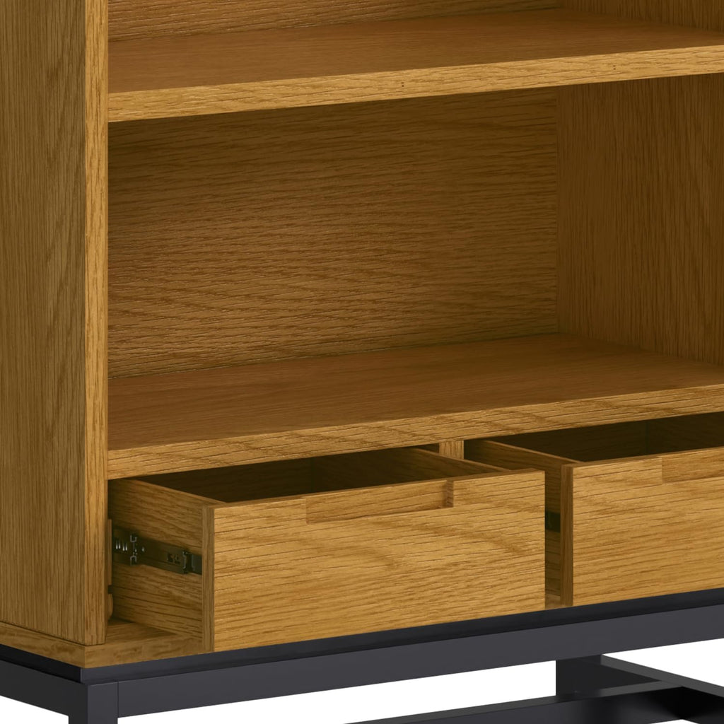 SIMPLIHOME Banting Desk and Bookcase Bundle - 72 inch Wide Solid Wood Desk with Drawers and 30 inch Wide 4-Shelf Bookcase in Oak, Modern Industrial Home Office Furniture (Set of 2)
