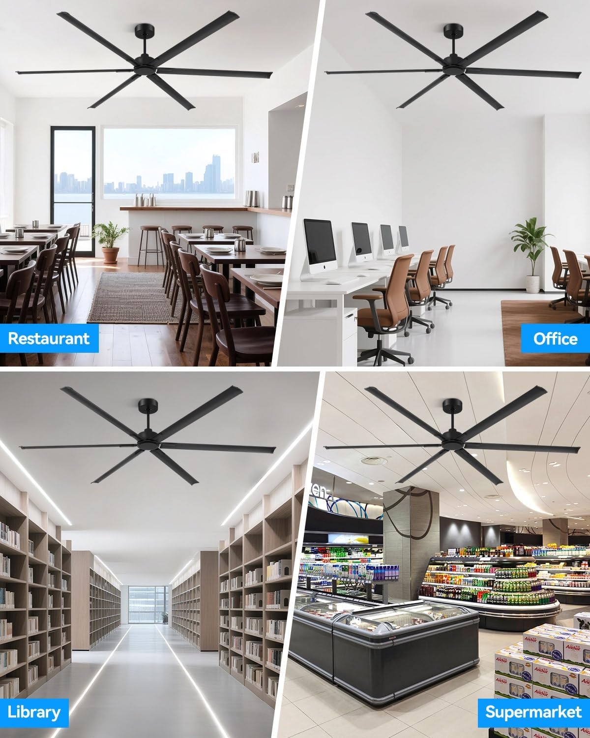 [Heavy Duty] 120 Inch Industrial Ceiling Fan, Big Assed Fan, HVLS Extra Large Commercial Ceiling Fan with Aluminum Blades, Remote Control, Powerful Reversible DC Motor for Warehouse, Shop, Garage