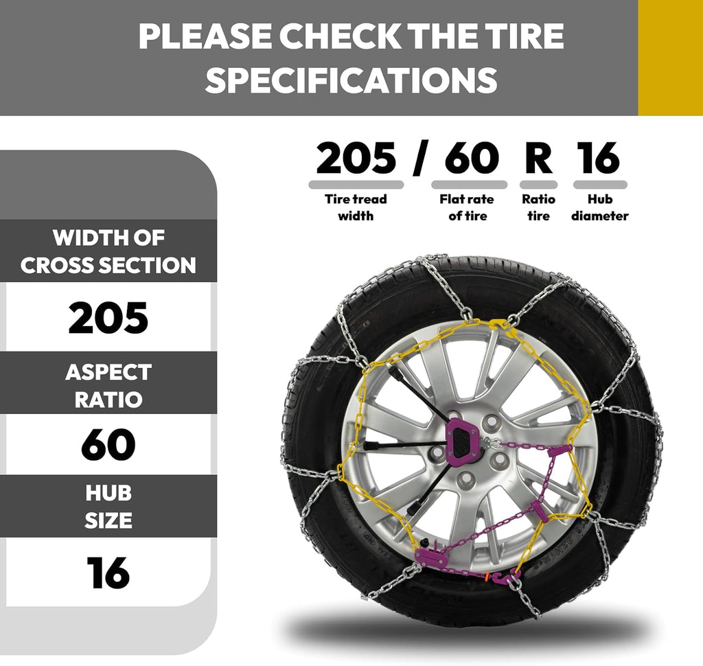 Auto Tightening Snow Chains for SUV,Pickup and Trucks – Quick Fit, Easy Installation, Reusable Universal Tire Chains for Winter Emergency Traction (Set of 2)