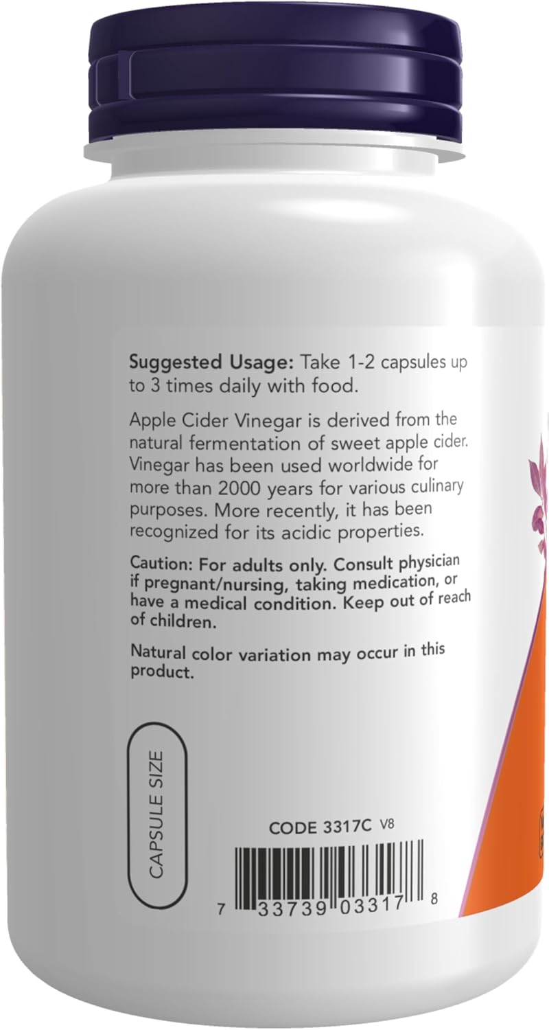 NOW Foods Supplements, Apple Cider Vinegar 450 mg, Derived from Fermentation of Sweet Apple Cider, 180 Veg Capsules (Pack of 12)