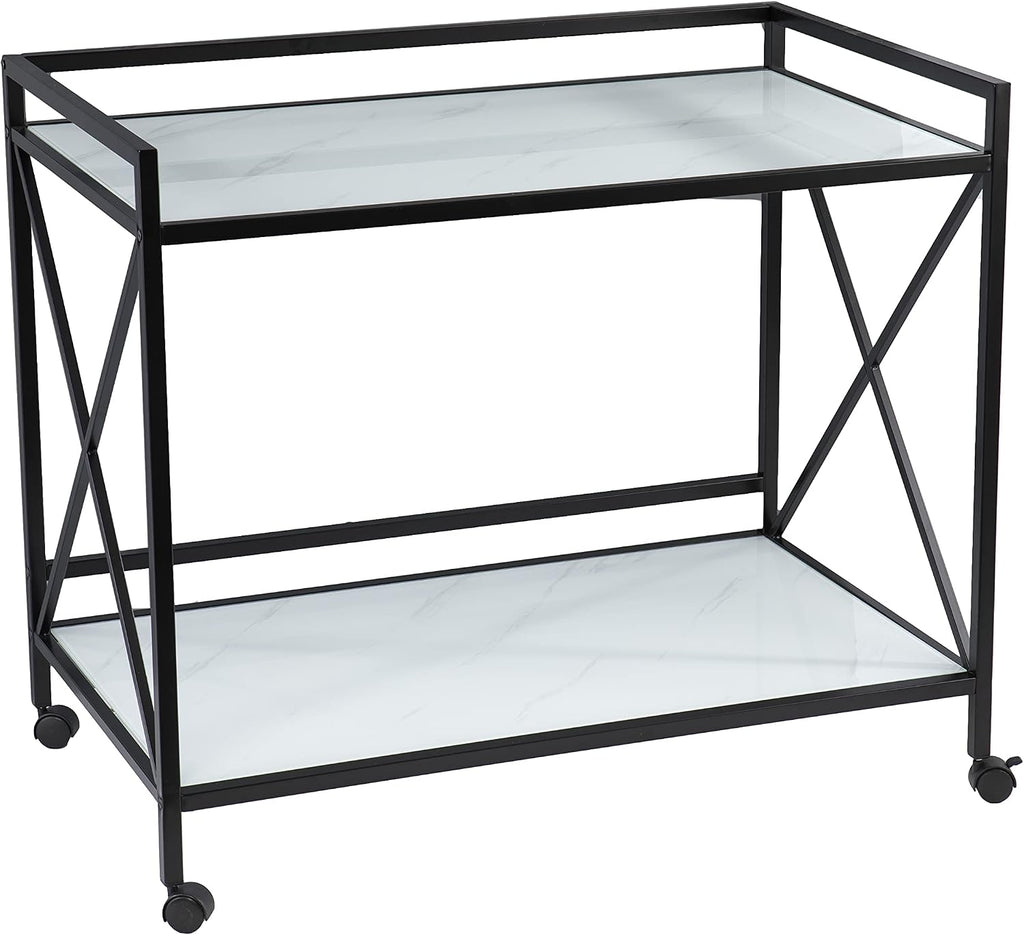 SEI Furniture - Maxton Bar Cart - Transitional Design, Black Iron and Wood - Ideal for Living Room, Home Bar (HZ1221440)