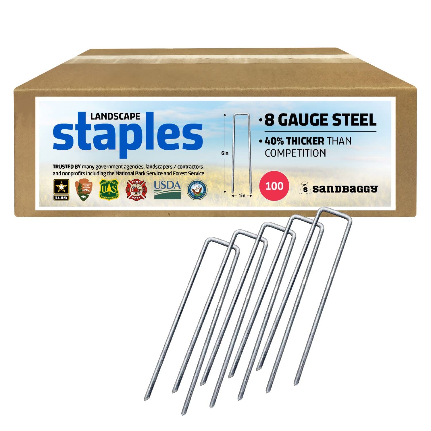 Sandbaggy 6 inch Landscape Sod Staples (8 Gauge Steel) | Great for Hard & Rocky Soil | 40% Thicker Than Standard 11 Gauge | Trusted by Farmers & Contractors Across USA (8000 Staples)