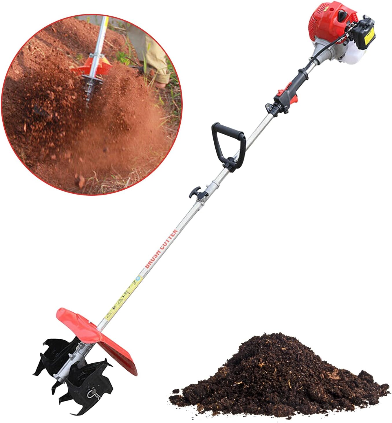 Handheld Tiller Cultivator, 51.7CC 2 Stroke Gas Powered Yard Garden Farm Tilling Tool,Mini Weeding Tilling Tool Gas Powered Engine