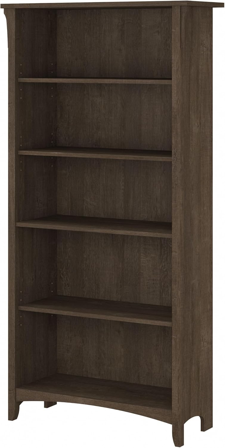 Bush Home Salinas 5 Shelf Bookcase in Ash Brown, Tall Bookshelf, Large Book Shelf for Living Room, Home Office, or Entryway