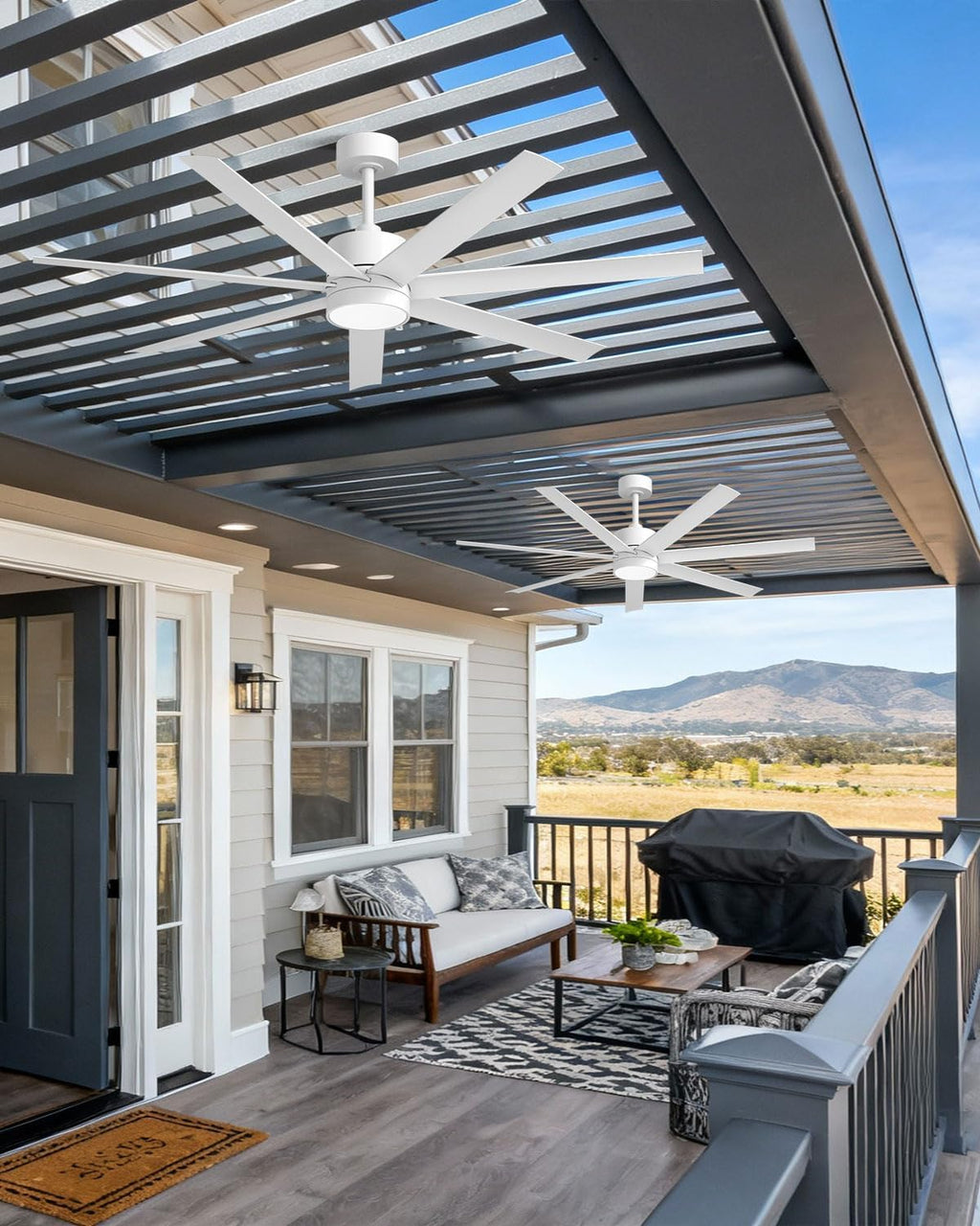 Outdoor Smart Ceiling Fan with Light Waterproof for Patio, Wet Rated All Weather Fan with UV Coating, App/Voice/Remote Control, High CFM, 56 IN White Ceiling Fan for Pergola Porch Gazebo Terraces