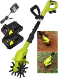Electric Garden Rotavator, Cordless Tiller Cultivator with 2 X 2000mah Battery, 10cm Tilling Width, 25cm Working Depth, Electric Rototiller Tiller for Soil Cultivation