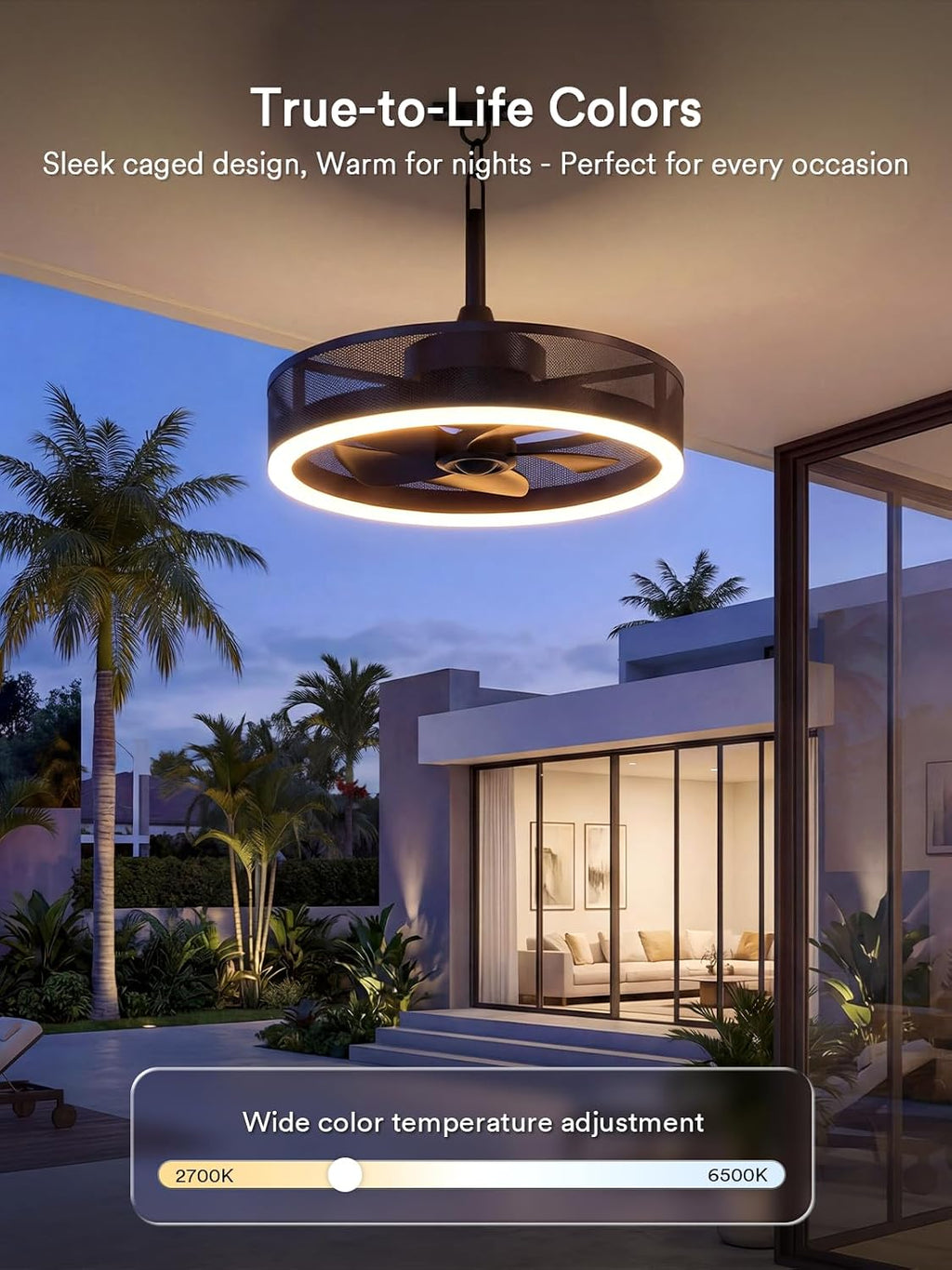 Lumary Smart Outdoor Ceiling Fans with RGBAICW Lights Pro, Wi-Fi Bluetooth Connect, 40+ Scene, Work with Alexa Google, Waterproof Plug in Caged Fan with Hook/Remote/APP Control for Patios Gazebo, 20in