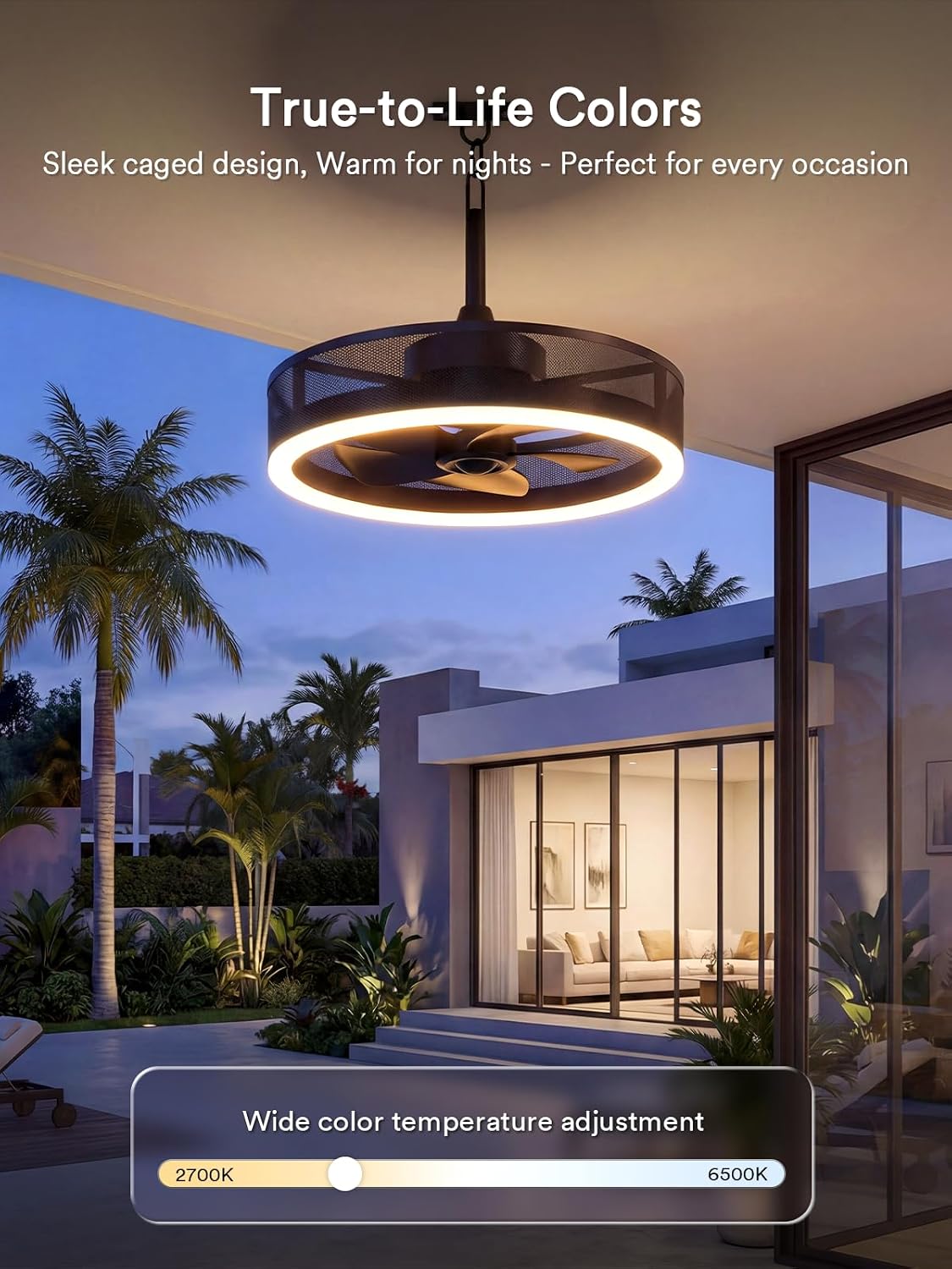 Lumary Smart Outdoor Ceiling Fans with RGBAICW Lights Pro, Wi-Fi Bluetooth Connect, 40+ Scene, Work with Alexa Google, Waterproof Plug in Caged Fan with Hook/Remote/APP Control for Patios Gazebo, 20in