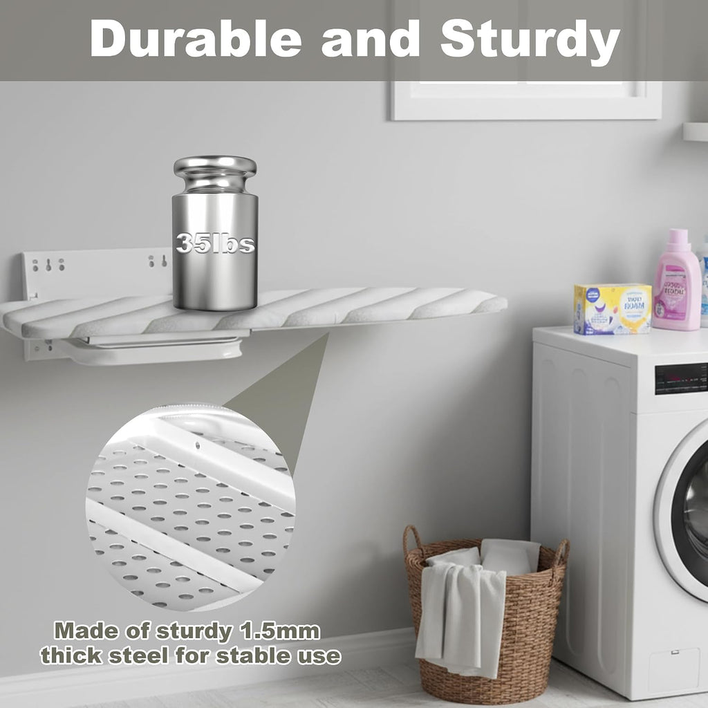 uyoyous Wall Mounted Ironing Board 37.4x11.8 inch Compact Folding Iron Board Wall Mount Space-Saving 180° Swivel Ironing Boards with Heat Resistant Cover for Home Laundry Room, Small Spaces