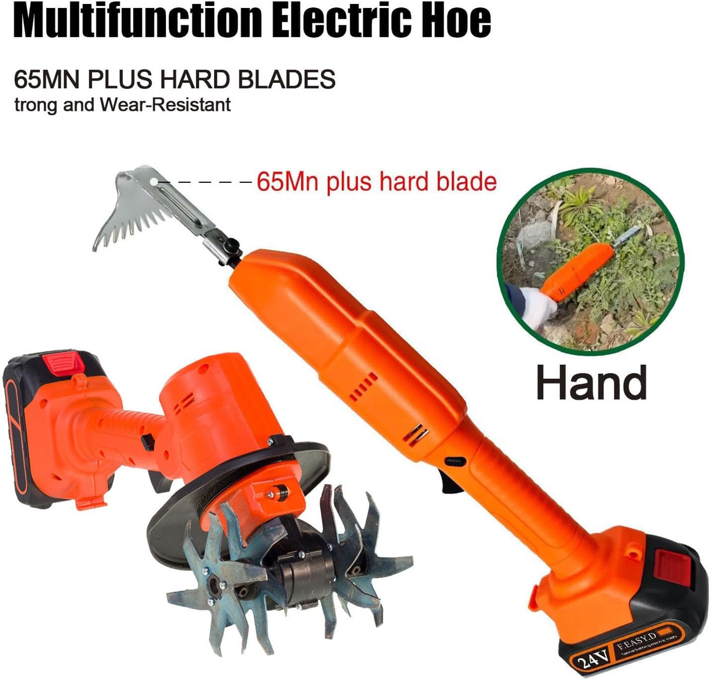 2 in 1 Cordless Tiller Cultivator with Electric Digging Hoe, Electric Garden Rotavator, with Telescopic Pole and 2 Batteries, 10Cm Tilling Width & Depth, Lightweight Rototiller for Gardening