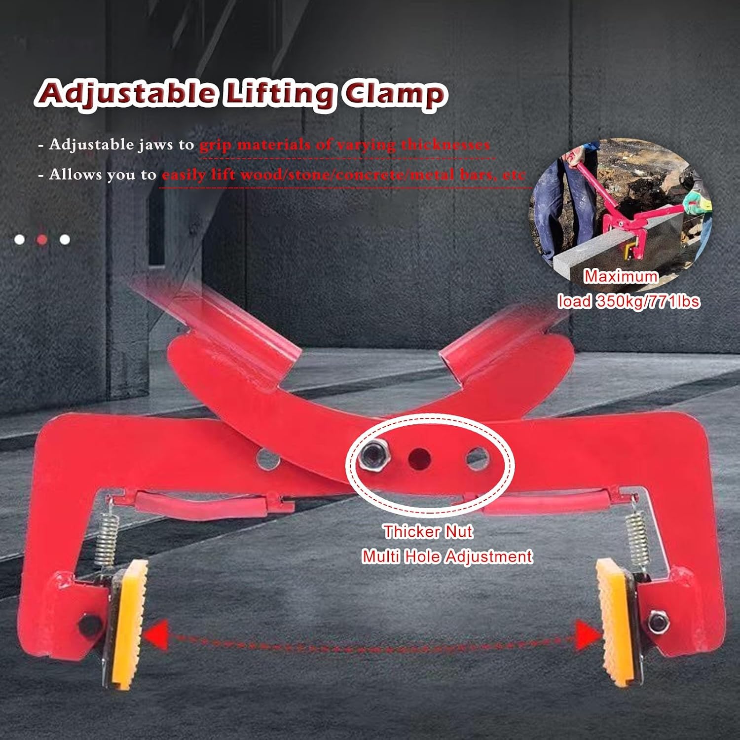 Feeding Mats Stone Carrying Clamps, Granite Slab Lifting Clamps With Anti-slip Rubber Chuck - Transporting 350kg 325kg 280kg 260kg Marble, Heavy Duty Handling Tool(Opening Size8-24cm/3.1-9.4in)