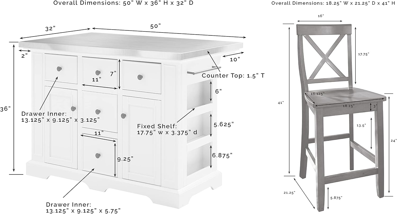 Crosley Furniture Julia Wood Top Island with Storage, Coffee Bar, and a Set of 2 X-Back Stools, White