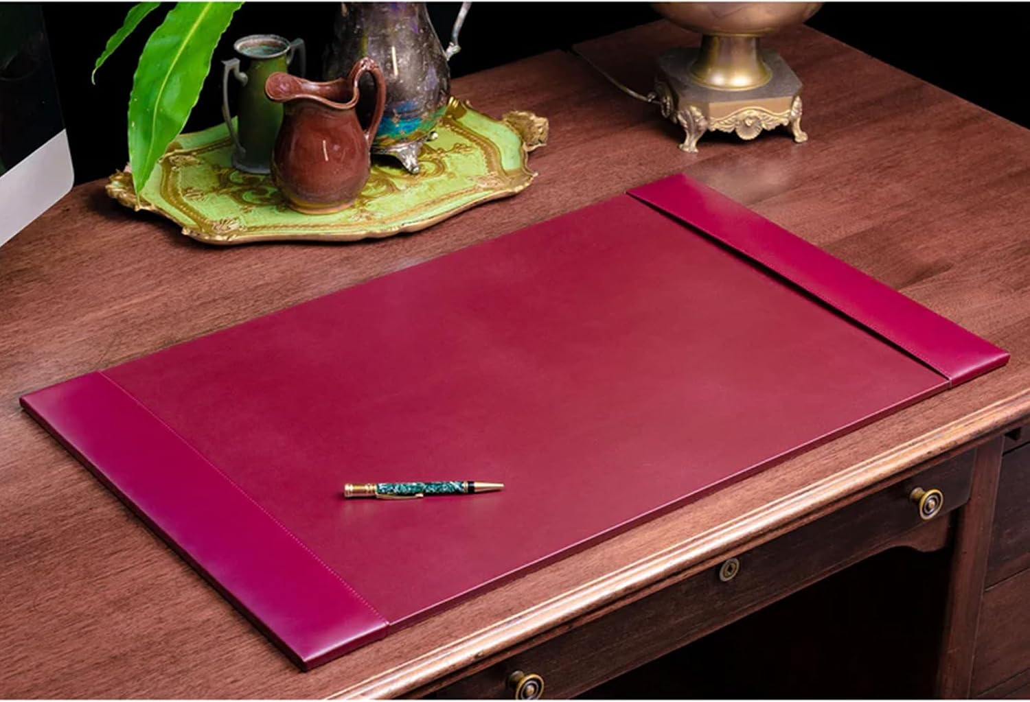 DACASSO Bonded Leather Desk Set - Luxury Leather Desk Pad & Desk Organization Essentials (Burgundy, 3 Piece)