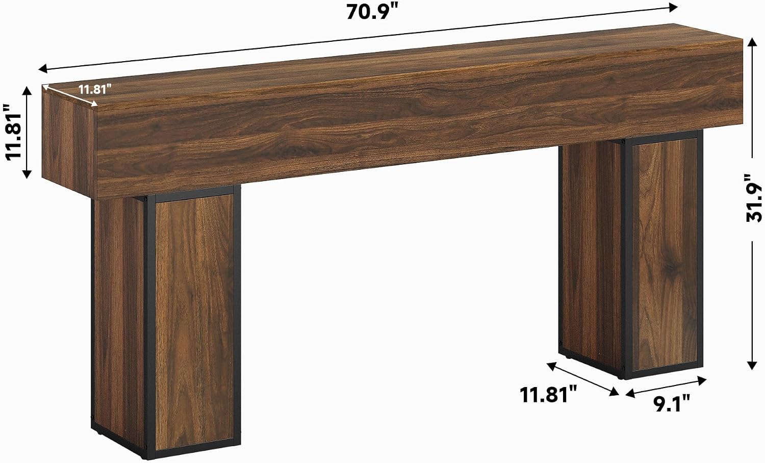 knoworld 70.9-Inch Long Console Table, Wooden Sofa Table Behind Couch Tables, Farmhouse Entryway Table Accent Table for Entrance, Hallway, Living Room, Foyer, Rustic Brown