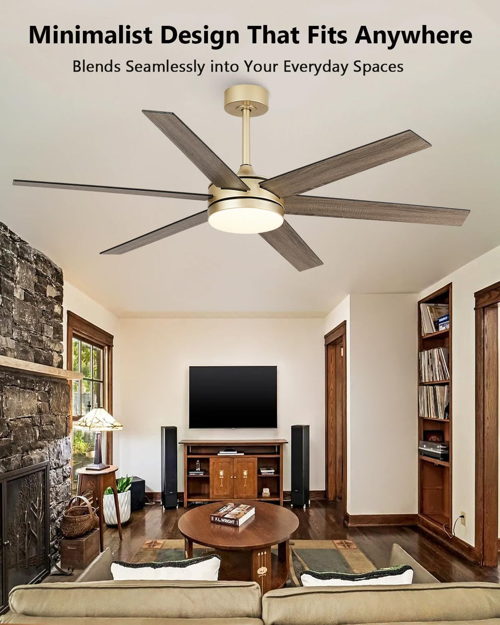 60 Inch Gold Ceiling Fan with Lights and Remote/APP, Modern Black Gold Ceiling Fan 5 Blade Fandelier for Living Room Shop, 3CCT, 6 Speeds, Timer, Quiet DC Motor Indoor Large Ceiling Fan