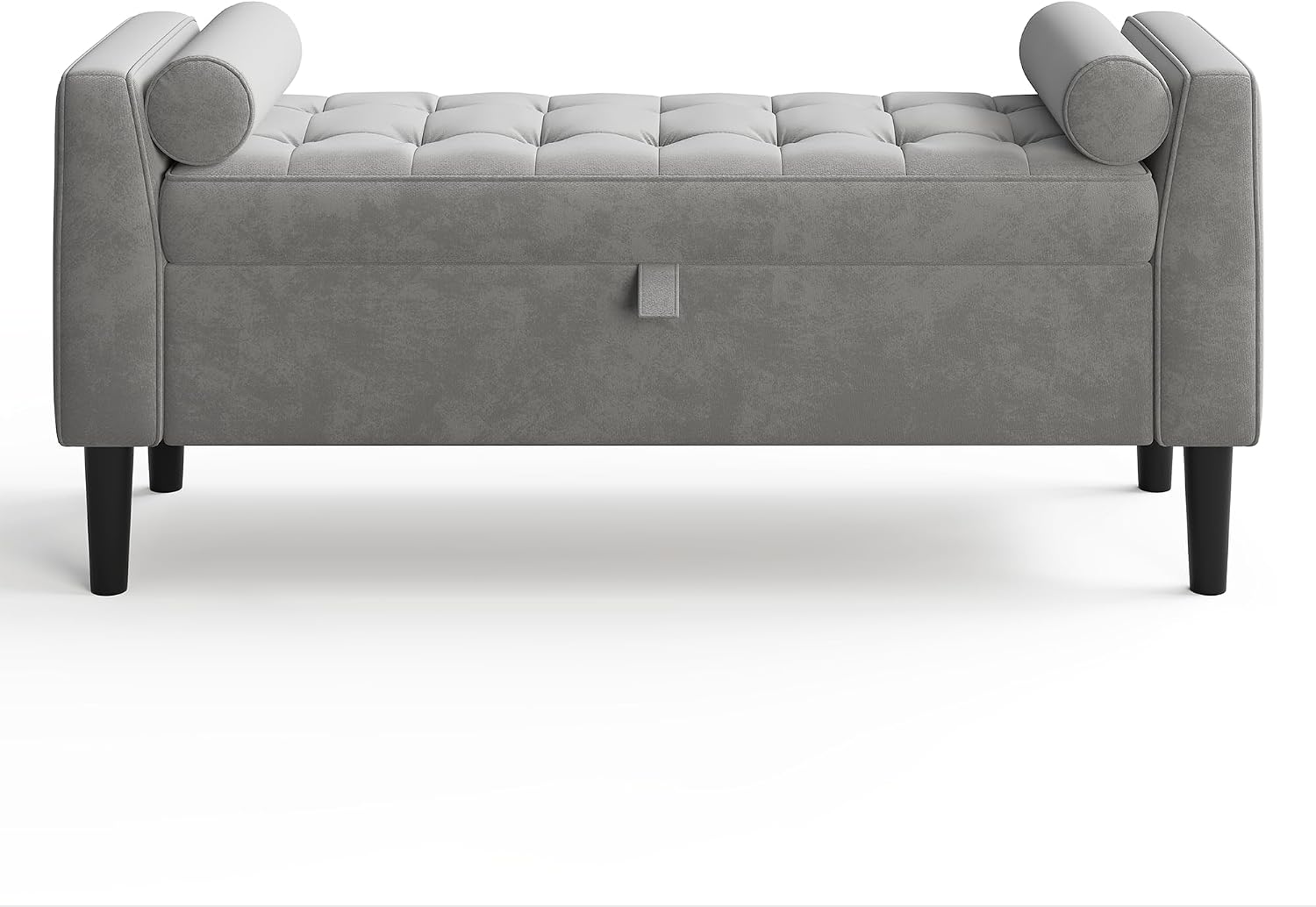 46.5 in Storage Ottoman Bench – Upholstered End-of-Bed Storage Chest with Rolled Armrests & Wood Legs, Entryway Shoe Bench and Footrest Seat for Hallway, Bedroom & Living Room& Walk-in Closet (Gray)