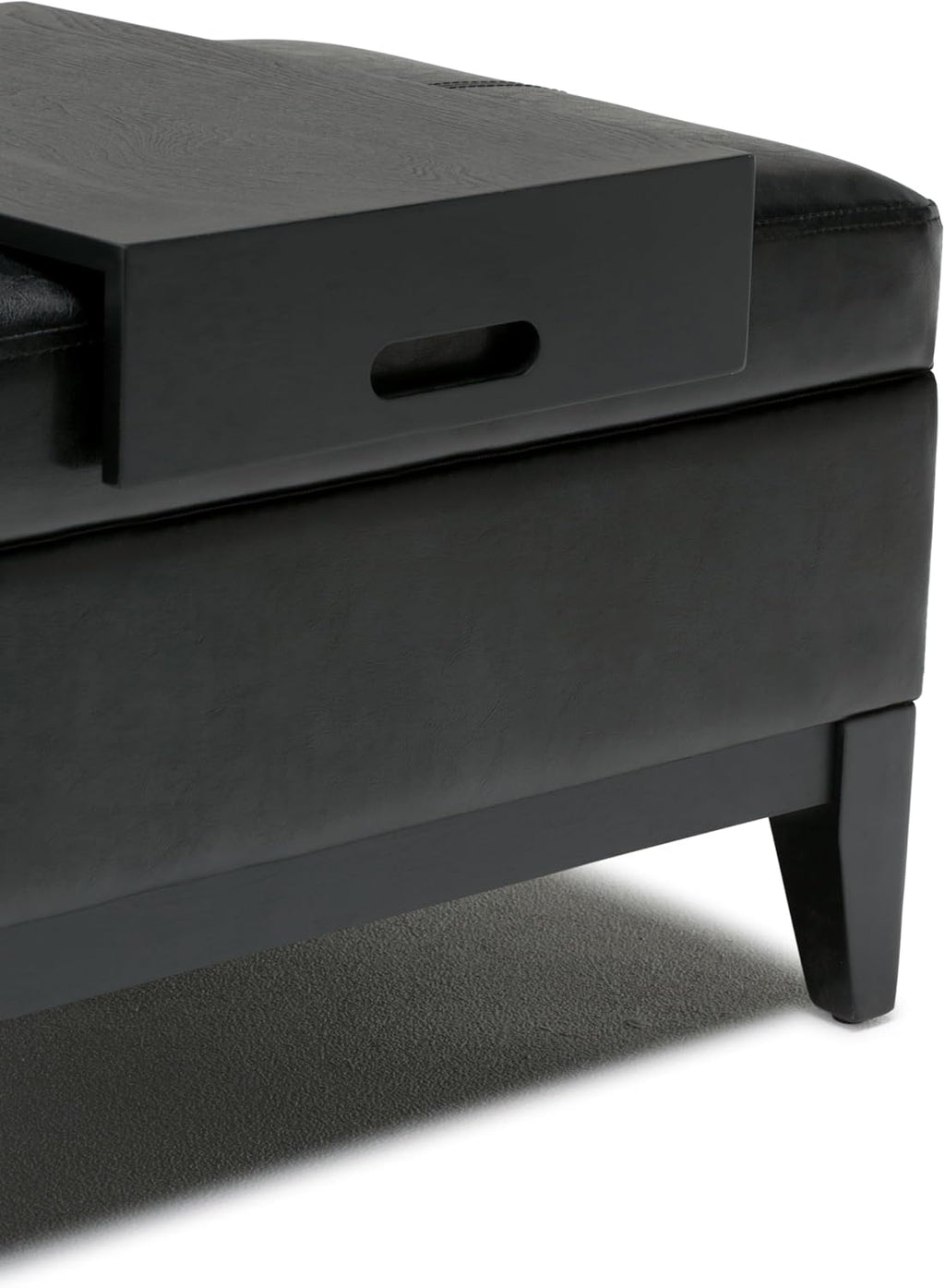 SIMPLIHOME Oregon Storage Ottoman Bench with Tray - 42 inch Wide Upholstered Vegan Leather Rectangle Ottoman Bench in Midnight Black, Transitional Tufted Ottoman for Living Room with Lift-Up Lid