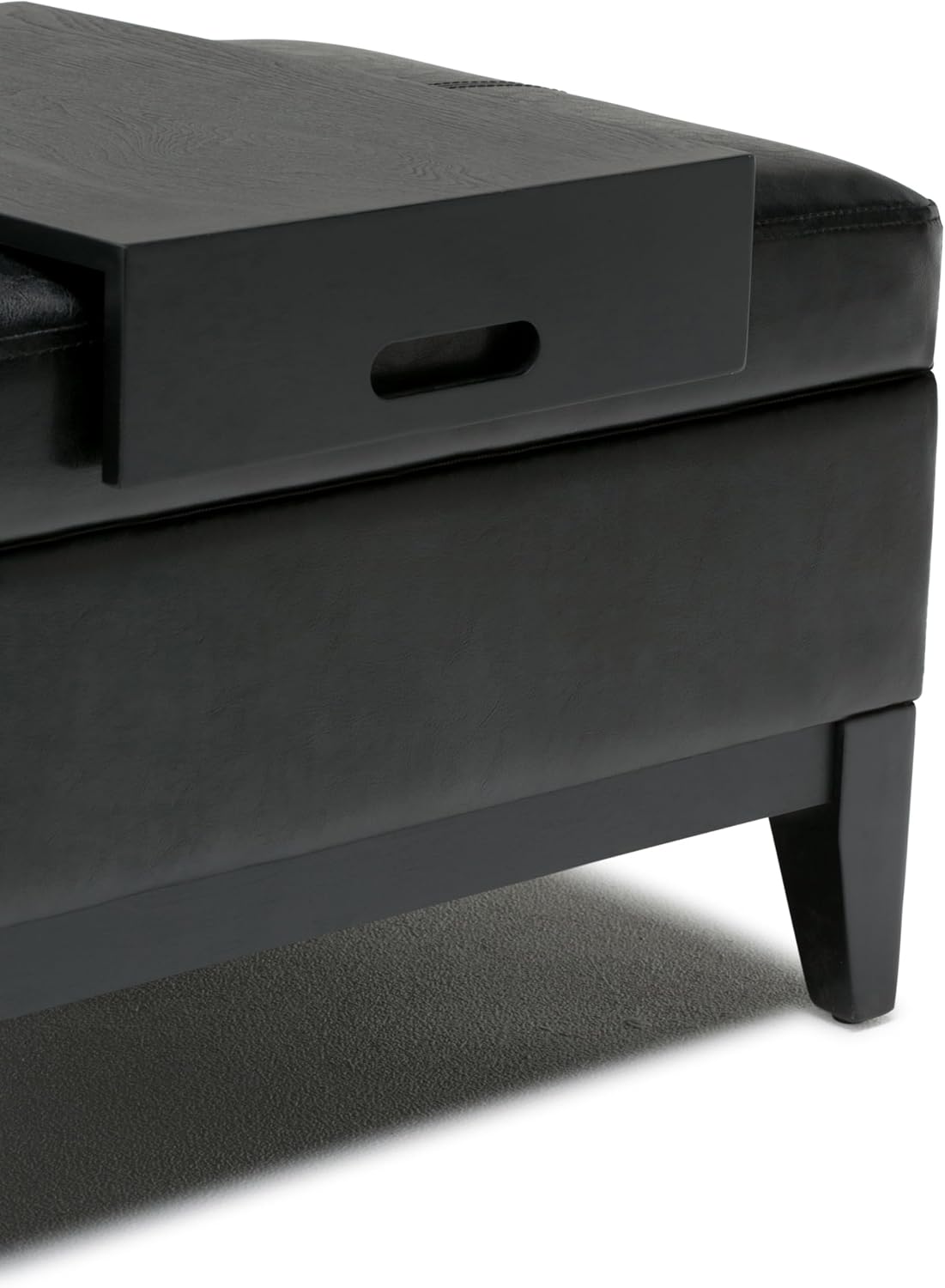 SIMPLIHOME Oregon Storage Ottoman Bench with Tray - 42 inch Wide Upholstered Vegan Leather Rectangle Ottoman Bench in Midnight Black, Transitional Tufted Ottoman for Living Room with Lift-Up Lid