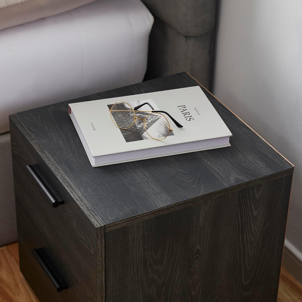 Nestl Night Stand, 2-Drawer Bedside Table for Bedroom Storage, Bedroom Essentials, Wooden Nightstand, Living Room Side Table, Wood End Table, Bedroom Furniture - 2 Piece, Black