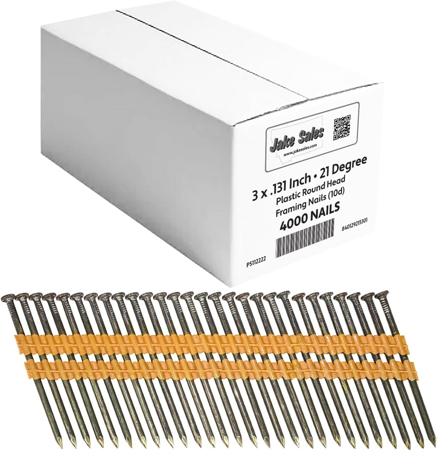 3 x .131 Inch (10d) 21 Degree - Plastic Collated - Bright Coated, Vinyl Coated Framing Nail- Full Box ~4000 Nails