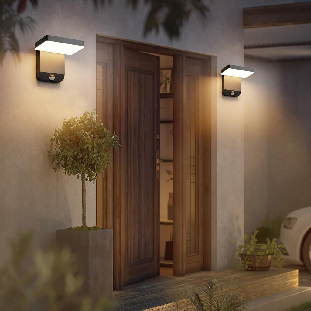 2 Pack Motion Sensor Outdoor Wall Light,Modern LED Black Motion Outdoor Light IP65 Waterproof Exterior Wall Sconces for Garage Porch 3000K