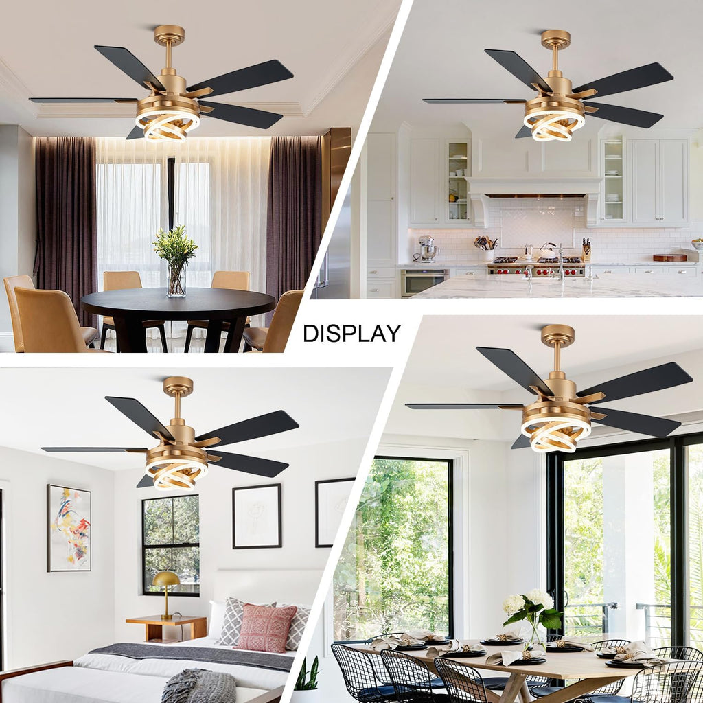 52 Inch Chandelier Ceiling Fans with Lights and Remote Control,6 Wind Speeds,3 Lighting Colors Optional,DC Motor,DIY Rings LED,Ceiling Fan for Living Room/Dining Room/Bedroom/Kitchen