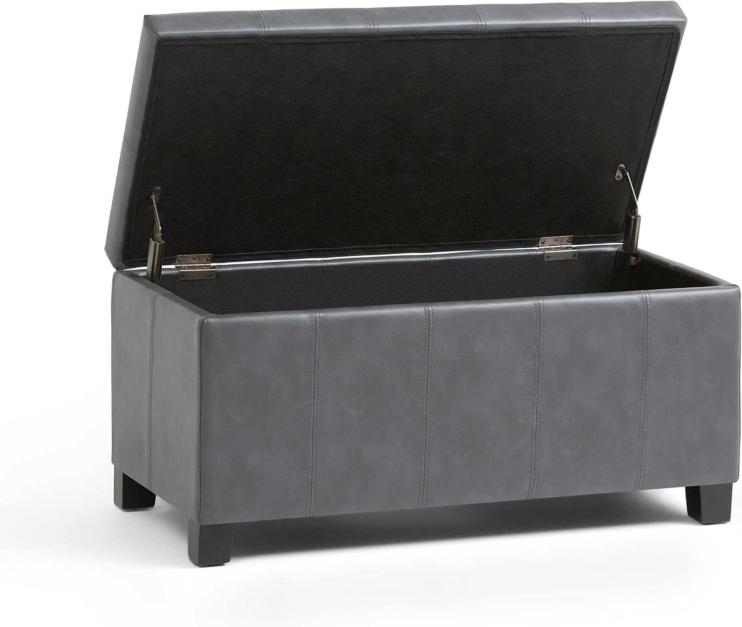 SIMPLIHOME Dover Storage Ottoman Bench - 36 inch Wide Upholstered Vegan Leather Rectangular Lift-Top Ottoman in Stone Grey, Contemporary Bench for Living Room with Safety Hinges
