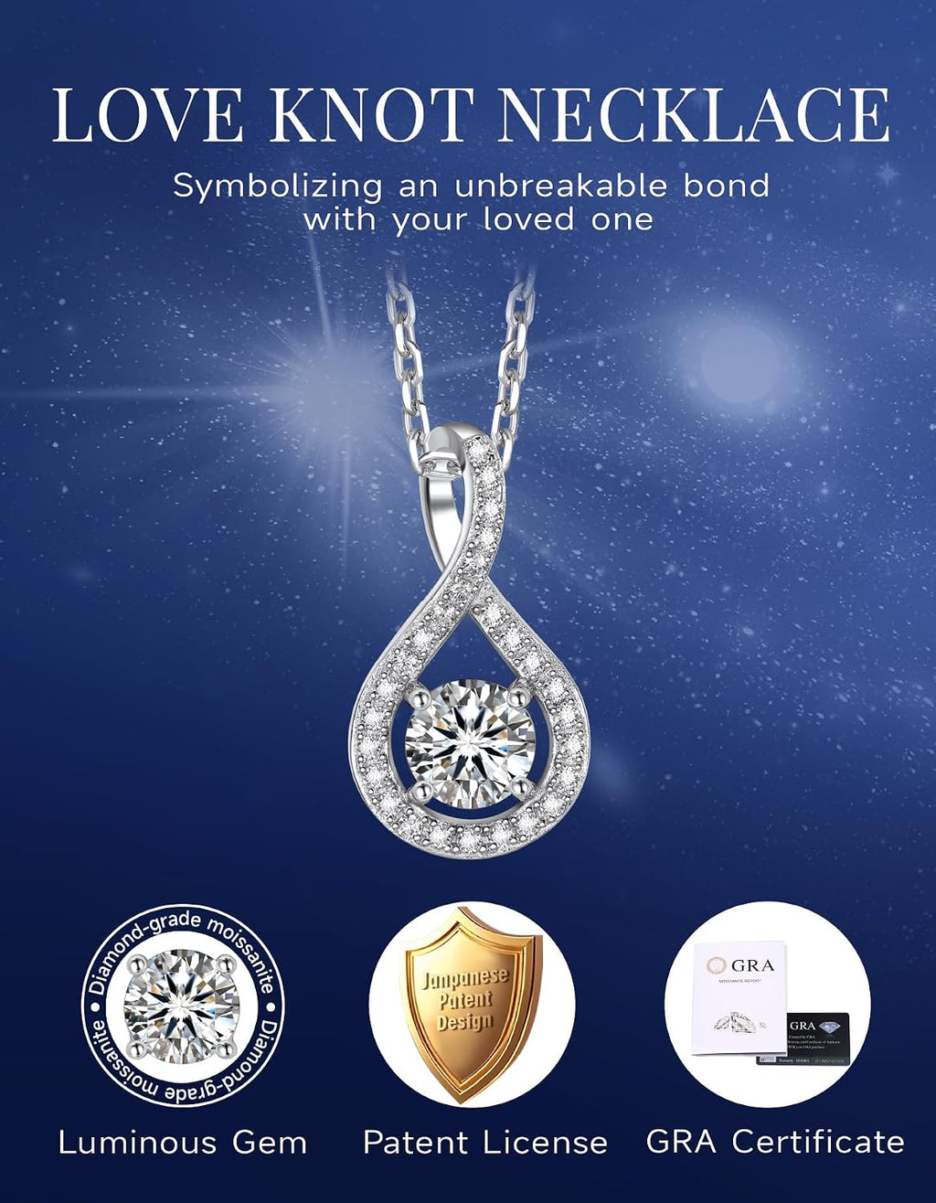 MomentWish Heart Necklace for Women, Jewelry Gifts for Her, D Color VVS1 Moissanite Necklace in 925 Sterling Silver, Infinity Pendent for Birthday Anniversary Mother's Day