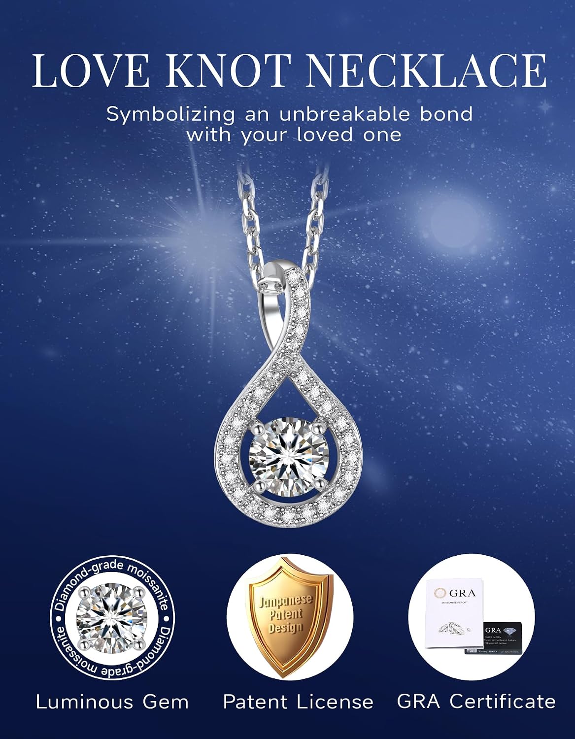 MomentWish Heart Necklace for Women, Jewelry Gifts for Her, D Color VVS1 Moissanite Necklace in 925 Sterling Silver, Infinity Pendent for Birthday Anniversary Mother's Day